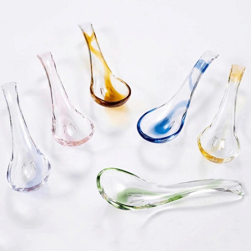Colorful Crystal Glass Spoon Elegant Dessert Teaspoons Kitchen Accessories Glass Soup Spoons Bar