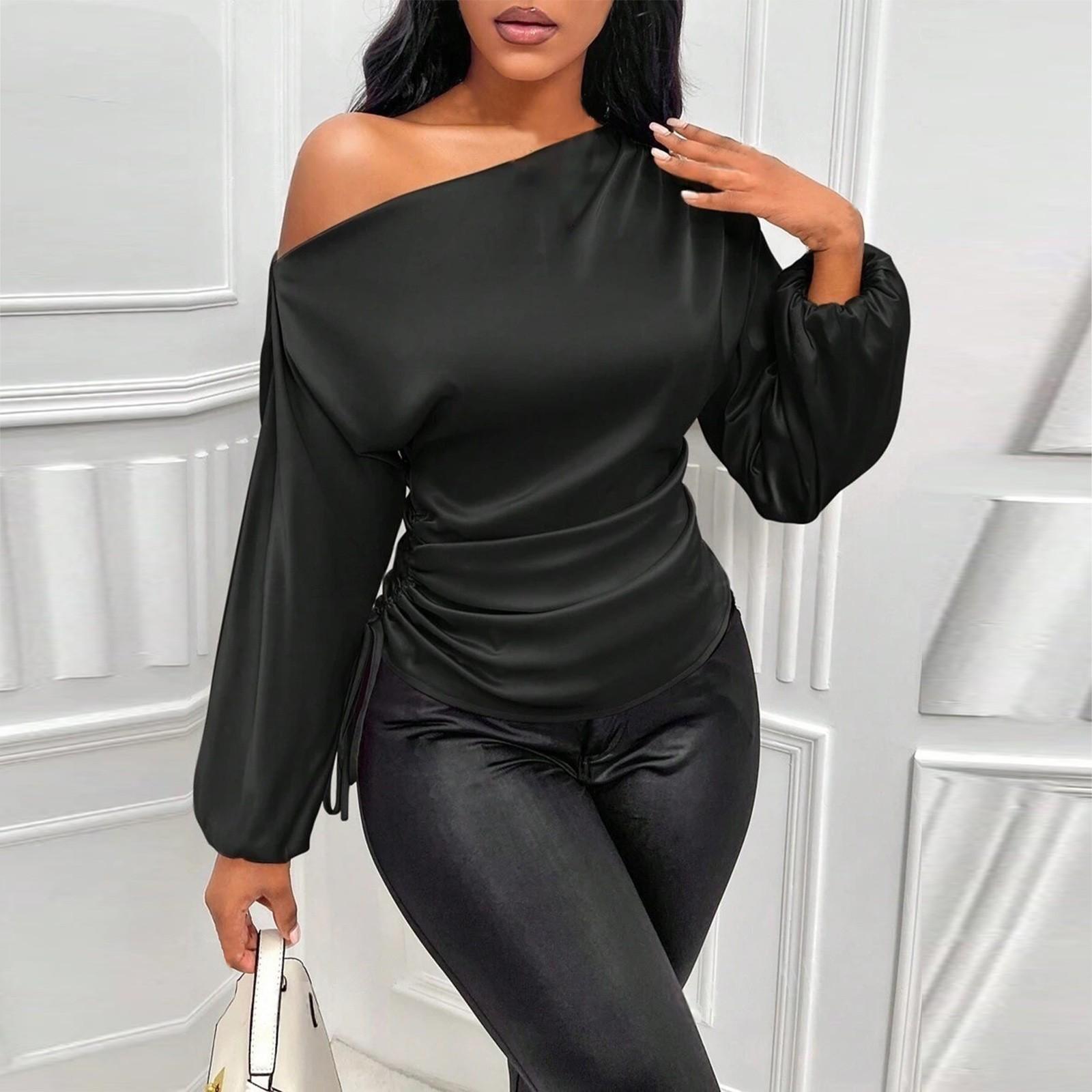 

Женская асимметричная рубашка с длинными рукавами и воротником S чёрный