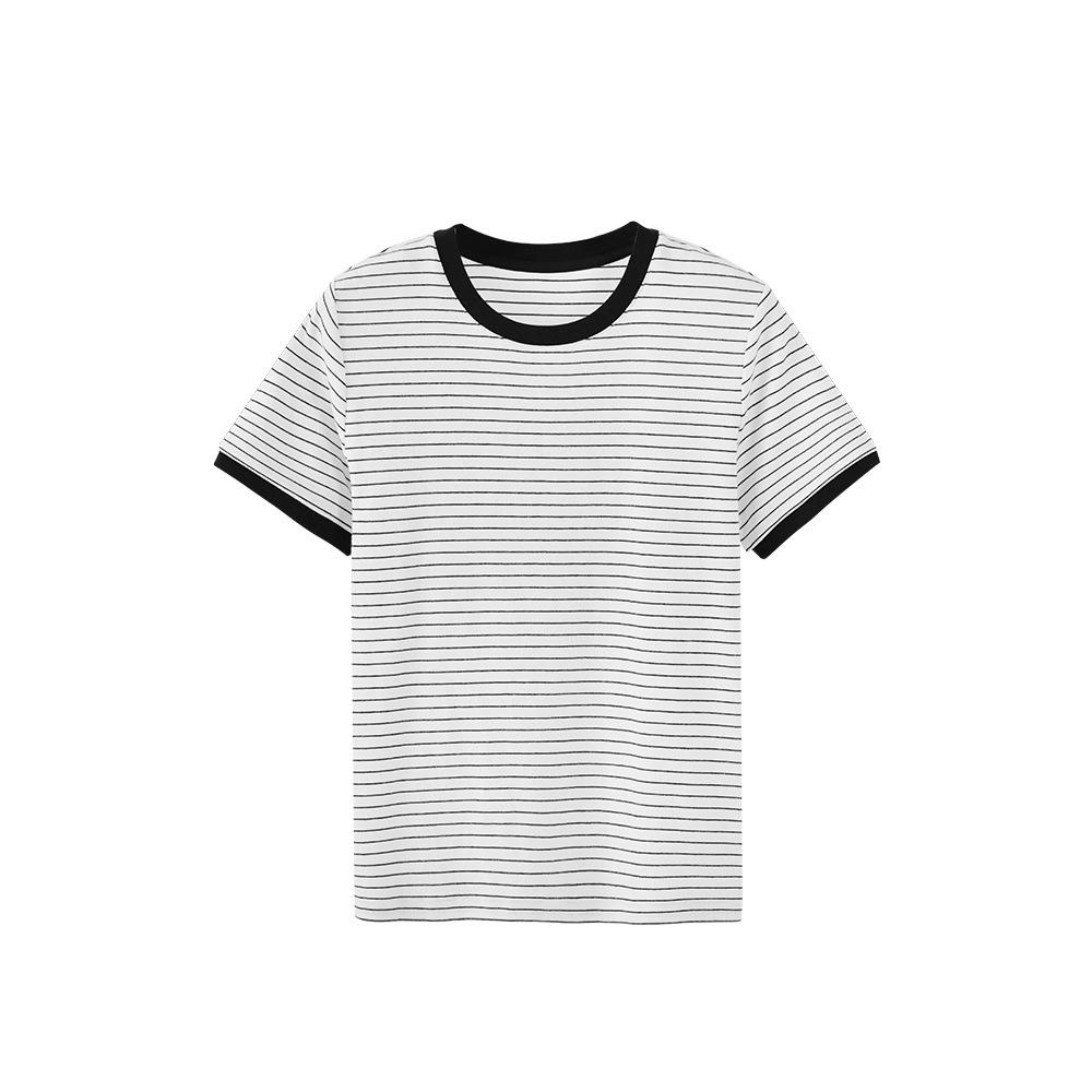 

ABOUTSEA Women’s Summer Color Block Short Sleeve Fitted T-shirt - Round Neck, Slimming, Stylish Design L