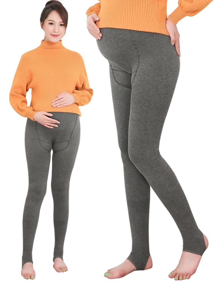 Plus Velvet Maternity Leggings: Striped, Adjustable Belly, Cotton, for Pregnant Women