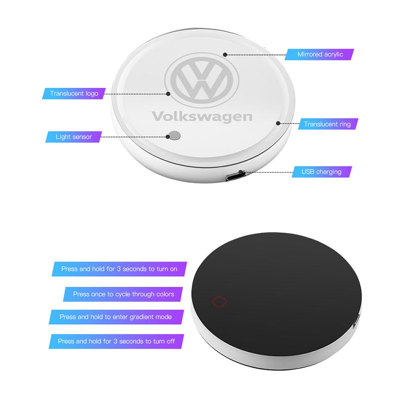 hijk1 Car Glowing Coasters LED Light Water Cup Mat For VW Golf Amarok T5 Phaeton GTI Teramont ID3 Car USB Charging Coasters keychain