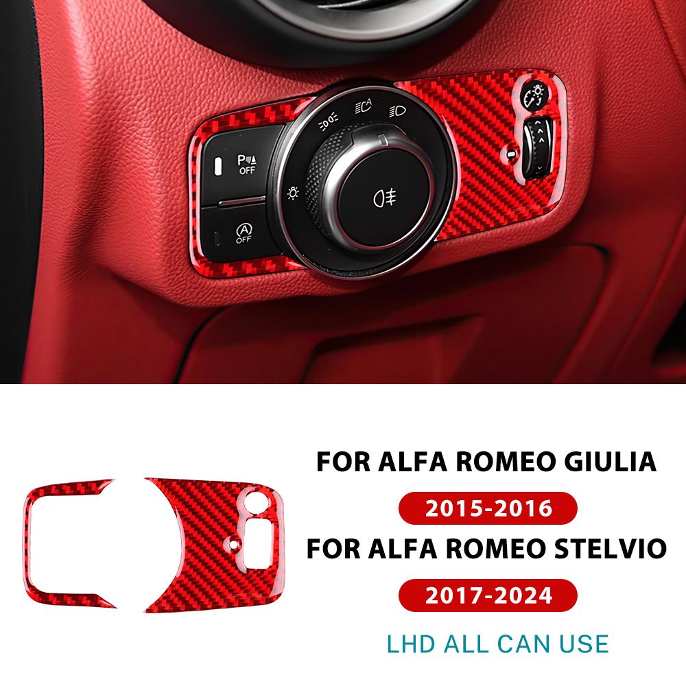 Carbon FIber Car Headlight Switch Button Panel Sticker For Alfa Romeo Giulia 2015 2016 For Stelvio 2017-2024 Interior Accessory