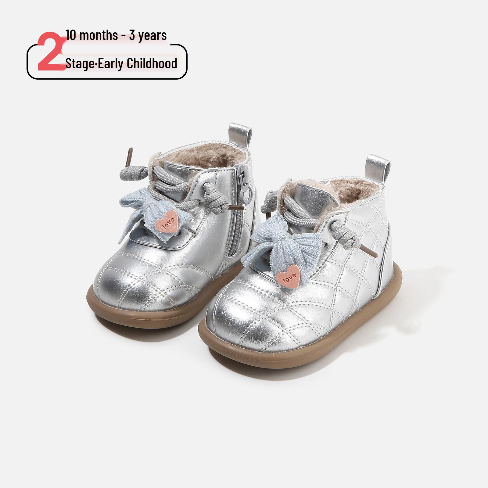 

2025 Winter Toddler Soft Sole Non-slip Shoes - Boys Girls Infant Velvet Cotton Boots Factory Order Price 16-20, 120 pairs срібний