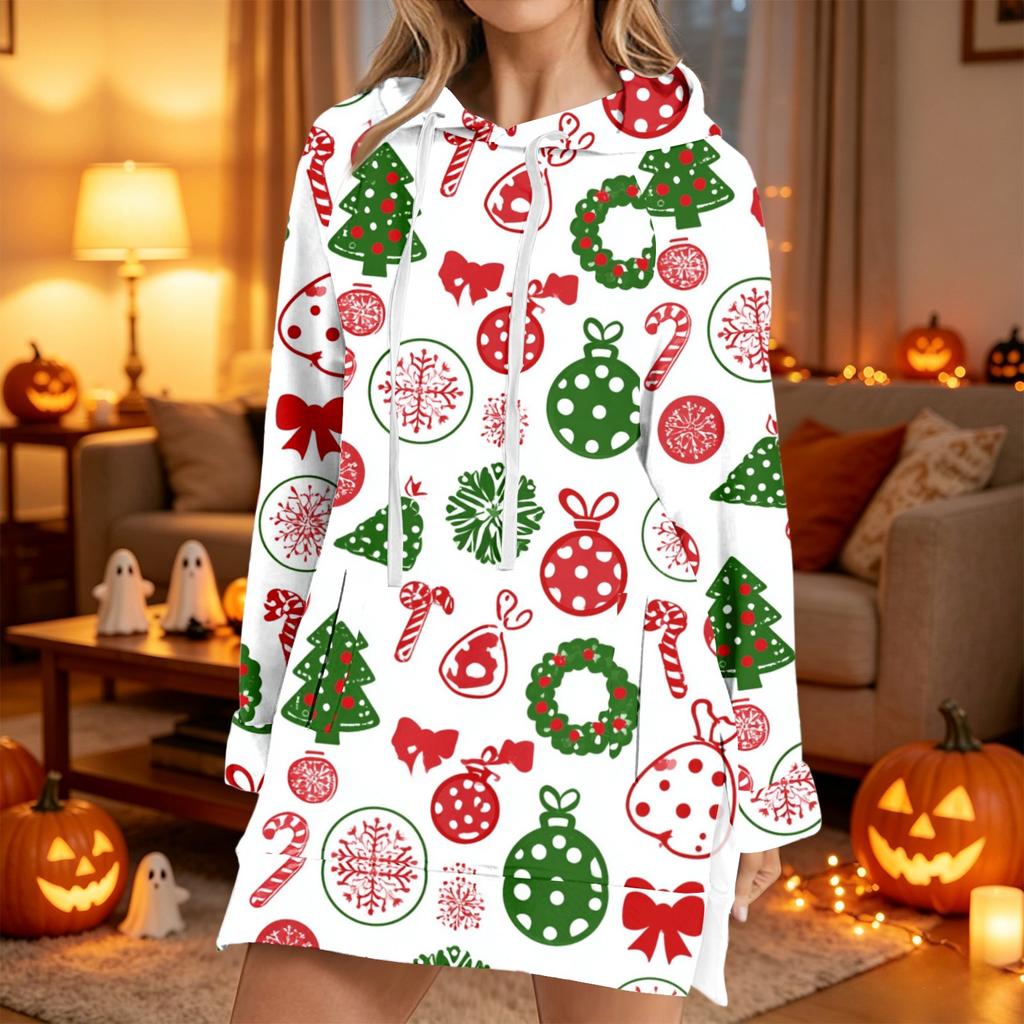 Women's Casual Long Sleeve Christmas Print Hoodie for Winter Holiday