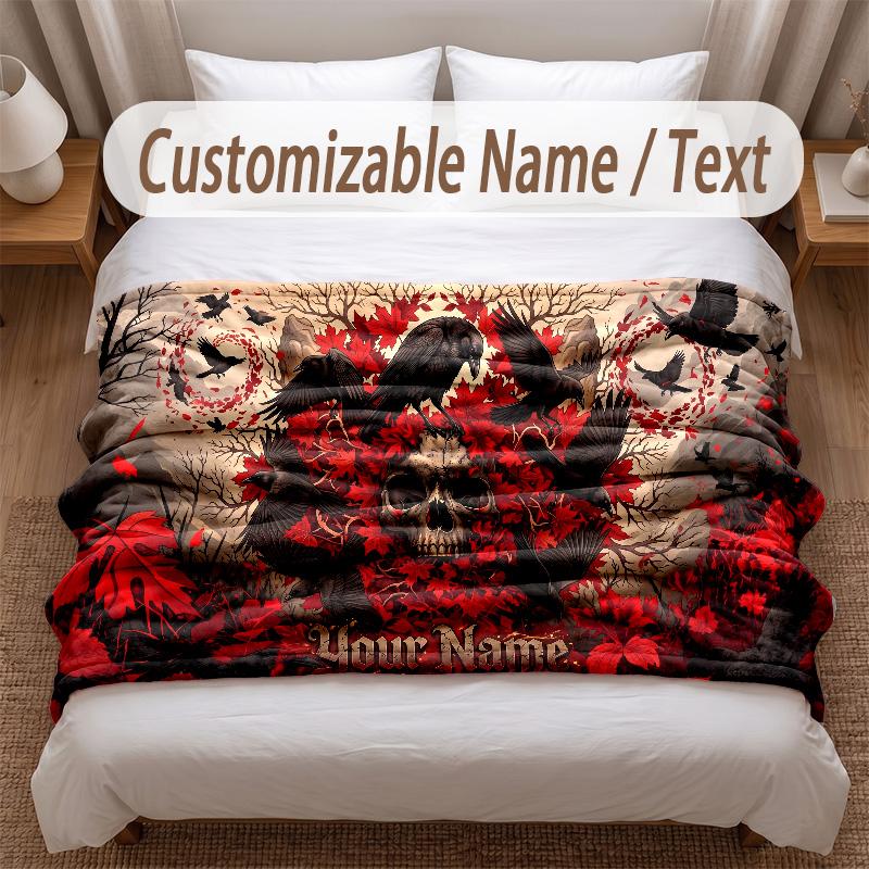 Skull Gothic Theme Soft Blanket Personalized Custom Name Text Print Warm Blanket Home Sofa Bedroom Decor
