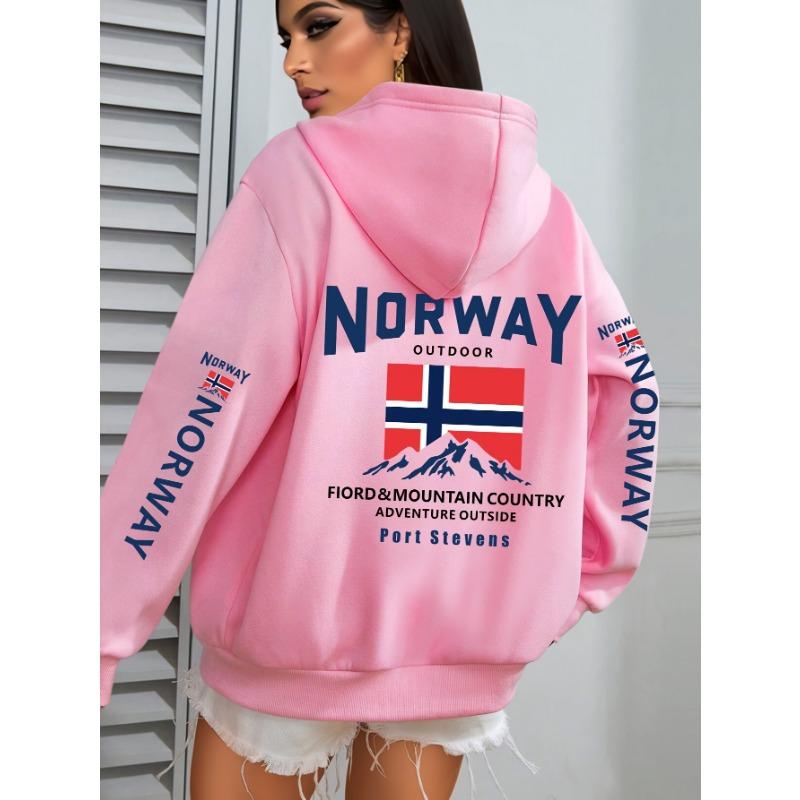 Sudadera con Capucha Estampada NORUEGA, Sudadera de Moda Casual, Sudadera con Capucha Bolsillo Cordón para Otoño e Invierno, Ropa para Mujer