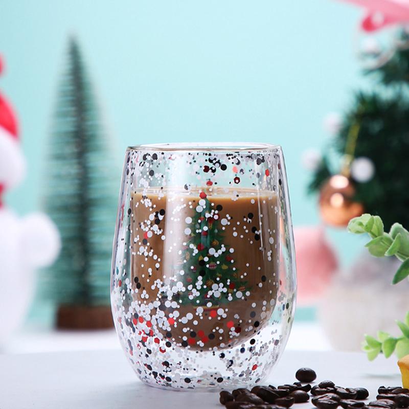 YWDL Double Wall Christmas Glass Cup High Borosilicate Glass Mug Heat Resistant Tea Milk Coffee Cup Drinkware Christmas Gift