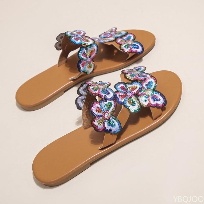 Fashion 2025 New Women Butterfly Beach Vacation Flat Shoes Fashionable and Innovative Girl Slippers Lightweight and Versatile Sandals