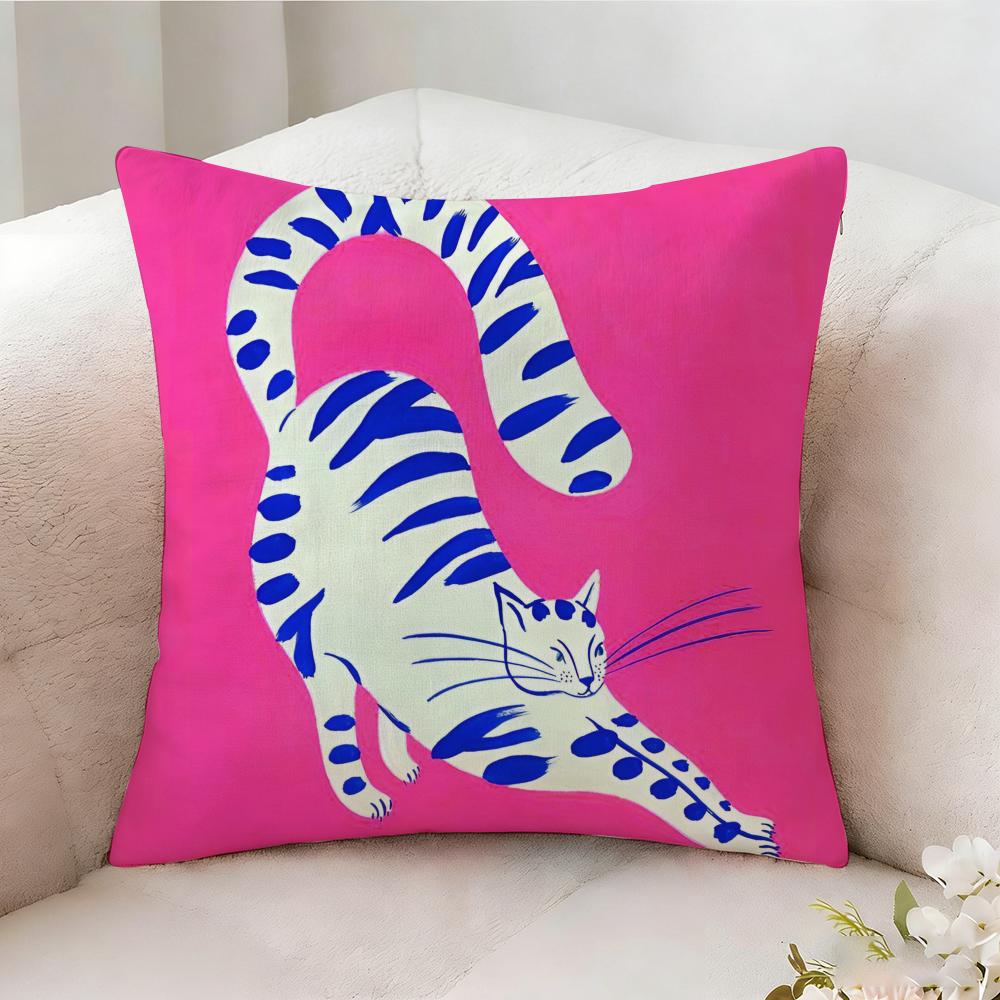 Flat Style Illustration Colorful Cats Pillow Case Pillowcase Doublesided Printed Sofa Cushion Bedroom Headboard Pillow