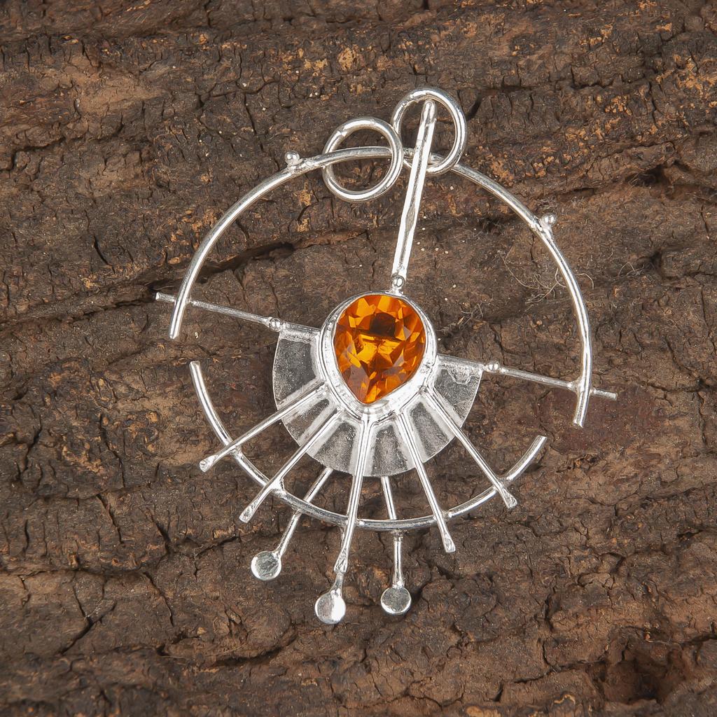 Citrine Pendant, 925 Solid Sterling Silver Gemstone Jewelry, Handmade Pendant, For Thanksgiving