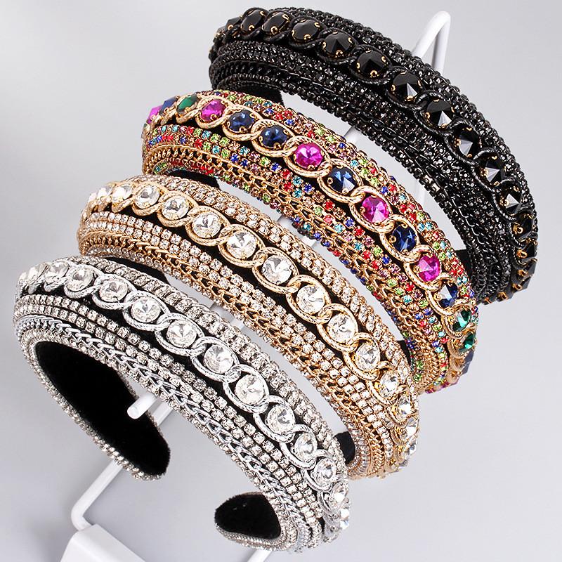 Water Drill Baroque Headband With Crystal Chain For Womens Fashion Accessories