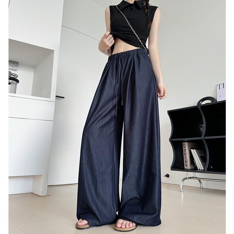 Leave-in Tencel Jeans Women's Spring and Autumn New Drop Skinny Straight Pants Casual Lazy Wind Slack Wide Leg Pants