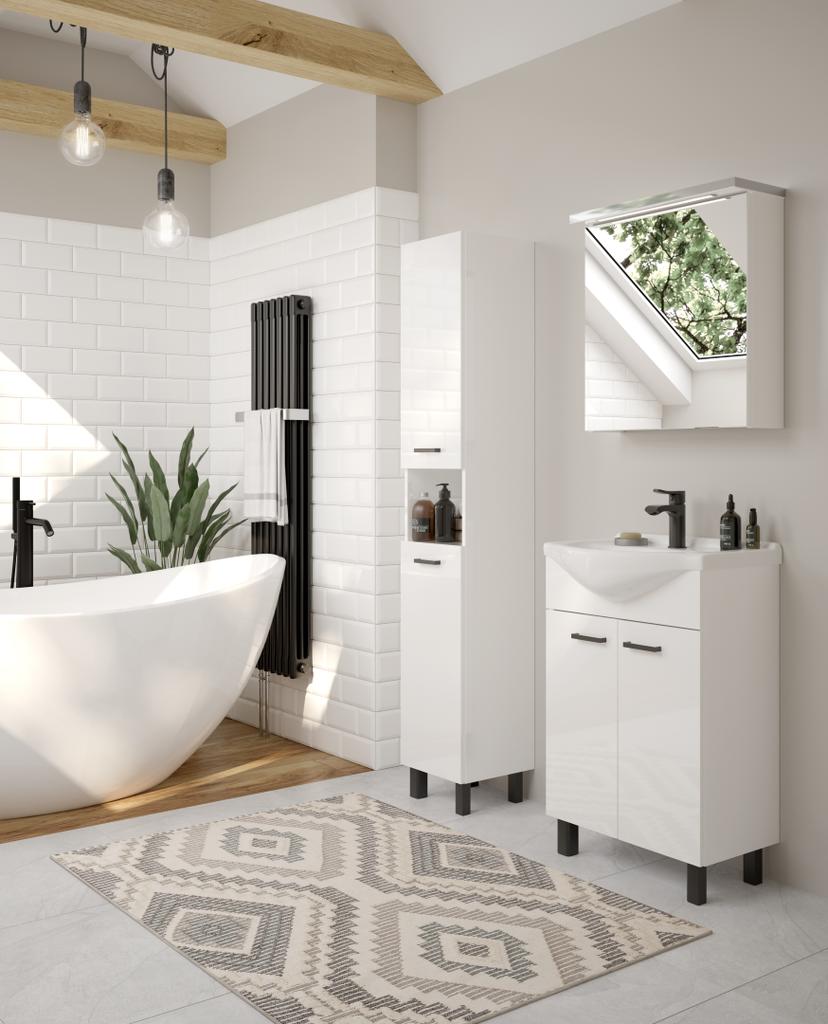 Bathroom cabinet with washbasin 55 cm, standing, white gloss, on MEA legs