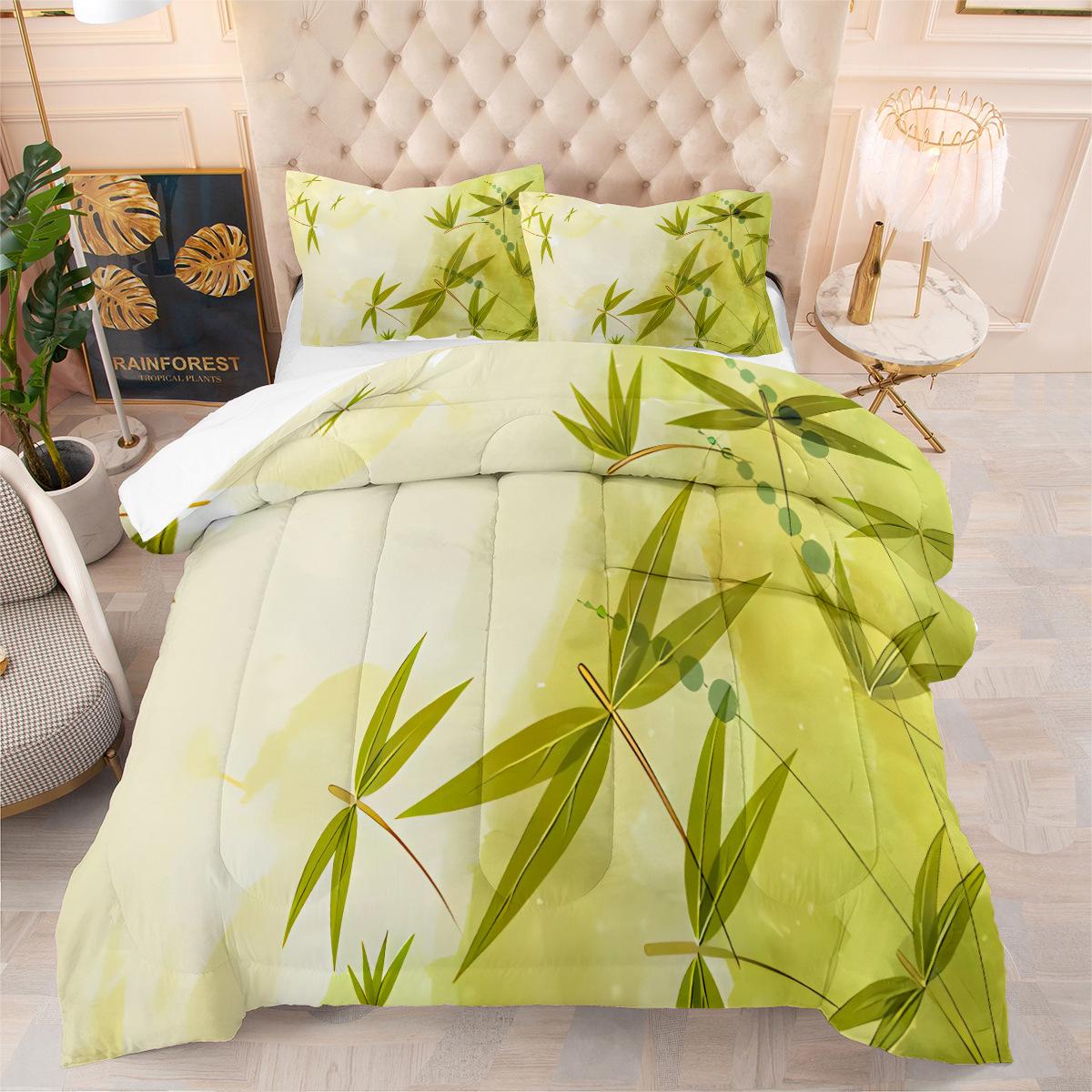 Digital Printing Fat Quilt Set Home Textile Feather Silk Cotton Bedding Quilt Cover Three-piece Set 172*218cm