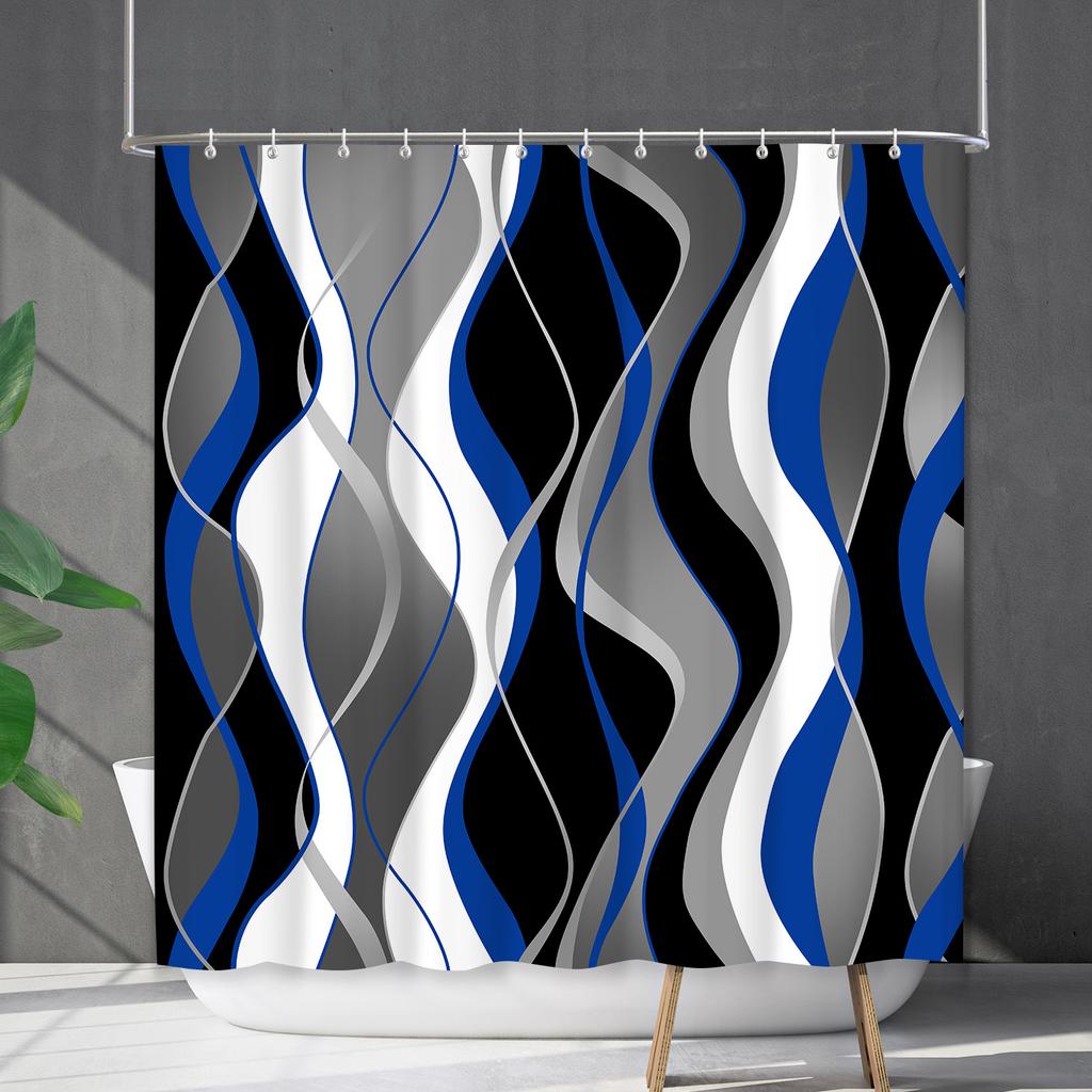 Shower Curtain Waterproof And Mildew-Proof Line Lattice Bathroom Striped Bathroom Curtain Shower Curtain Partition Curtain Free Of Punching