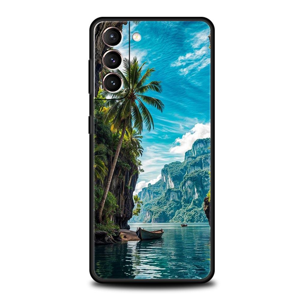 Summer Beach Palm Tree Phone Case For Samsung Galaxy S24 S23 S22 Ultra S20 S21 FE 5G S10 S9 Plus S10E S8 S7 Soft Silicone Cover