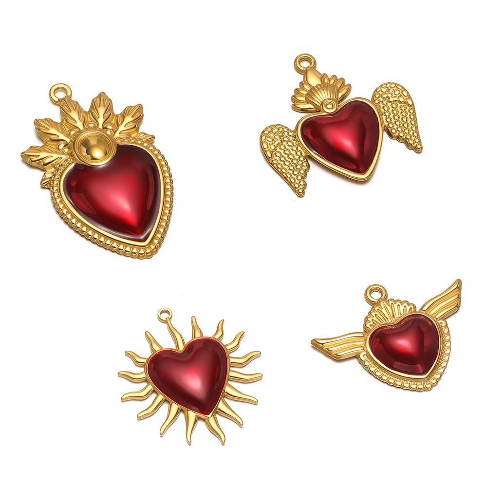 3Pcs Stainless Steel Classical Enamel Red Heart Wing Crown Charms DIY Women Jewelry Necklace Pendants Findings Earrings Making