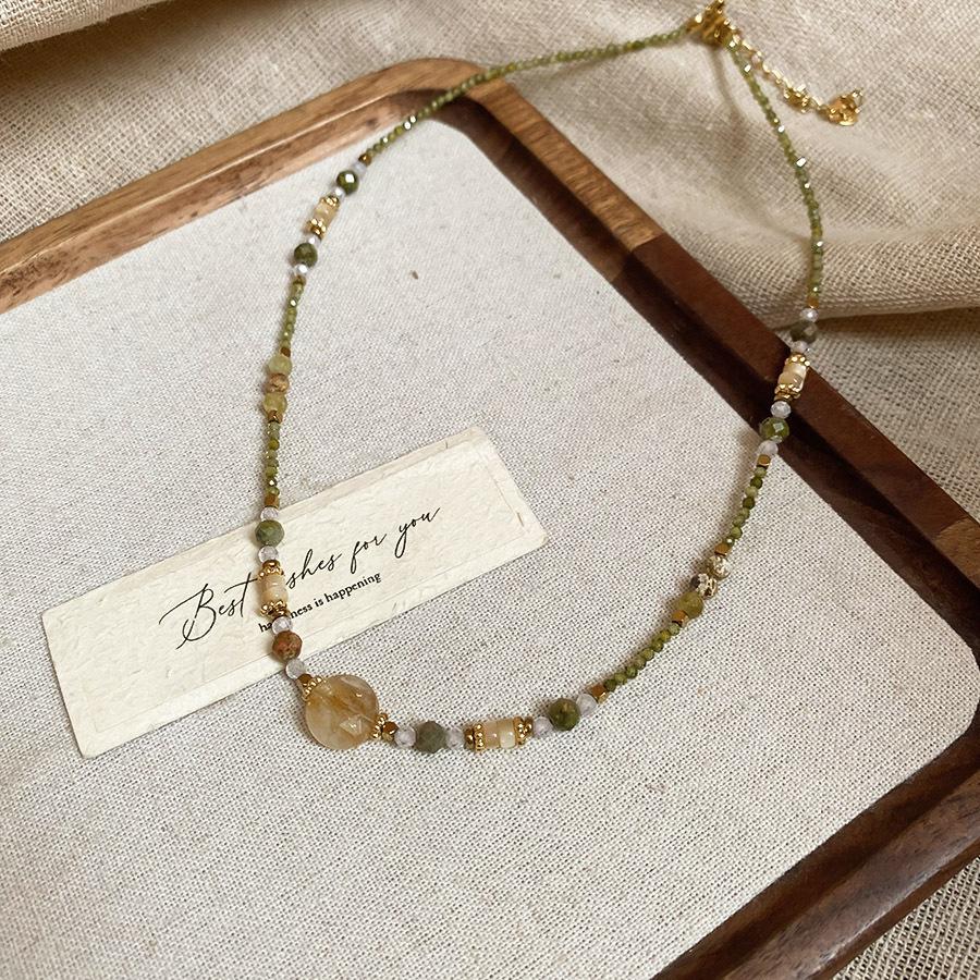 Summer dopamine stained glass crystal beaded necklace collarbone chain design sense niche item decoration