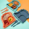 Cartoon Dinosaur Three Compartments Dinner Plate Spoon Fork Bowl Cutlery Set For Kids