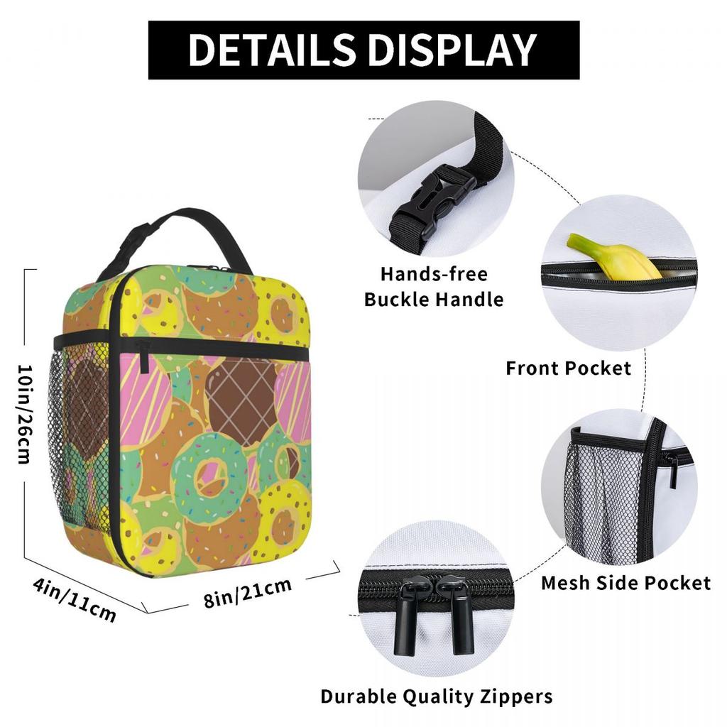 Delicious Donut Pattern Insulated Lunch Bag for Women Kids Leakproof Food Boxes Thermal Lunch Box Tote