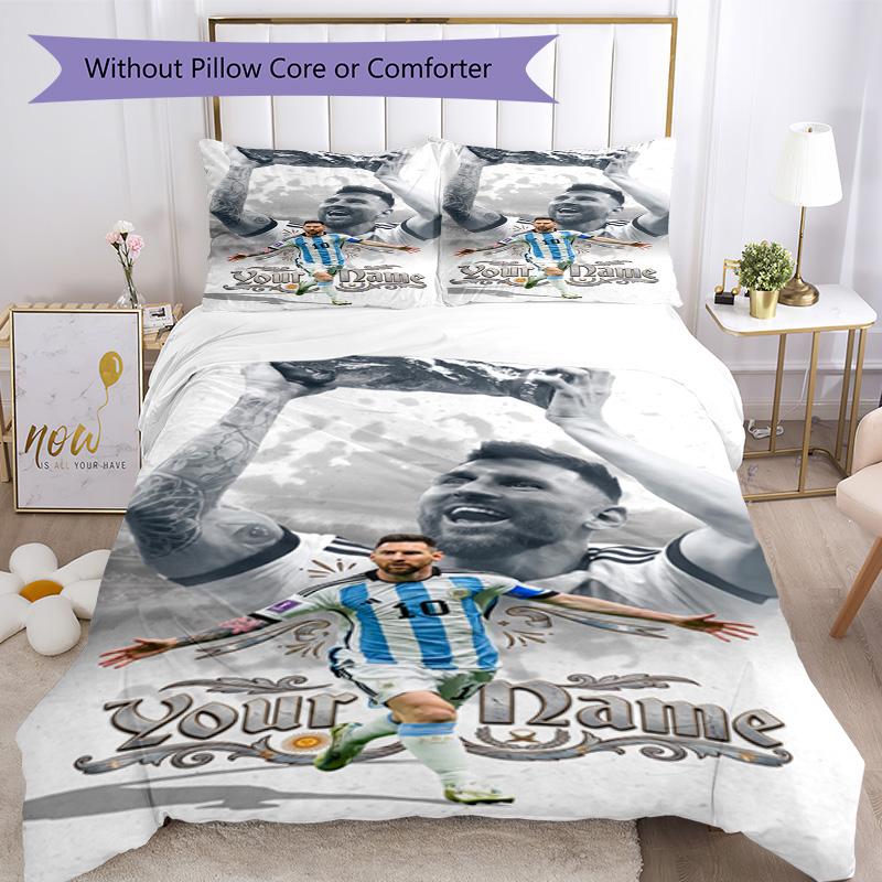 Football Messi Personalized Name Bed Sheet Set Perfect for Decorate room Wrinkle Resistant Bedroom Decor Wedding Party GiftLuxury Gift for Birthday,