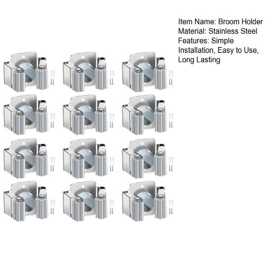 Wall Mount Broom Holder Non-Slip Design Simple Installation Stainless Steel Heavy Duty Mop Holder Broom Hanger with Screws