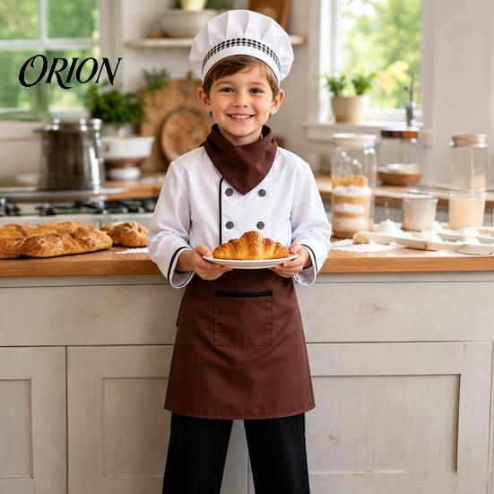 Stage Performance Chef Suit Kids Costume for Boys And Girls, Comfortable Cooking Outfit with Little Set Apron Hat Role Play Baking Activities