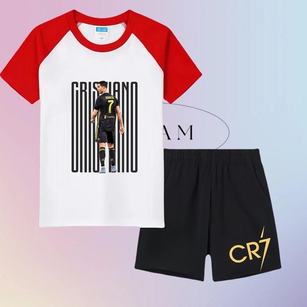 Sommer 2025 neues Kinder Set CR7 Jungen und Mädchen Sommer Set Cristiano Ronaldo Mode Outdoor Freizeit Trainingsanzug
