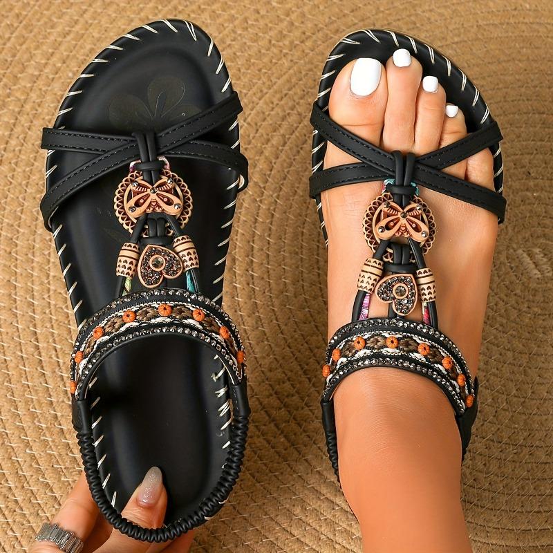 Bow, New Women's Shoes Flat-bottomed Handmade Beaded Rhinestone Sandals, Wearing Beach Little White Shoes Women