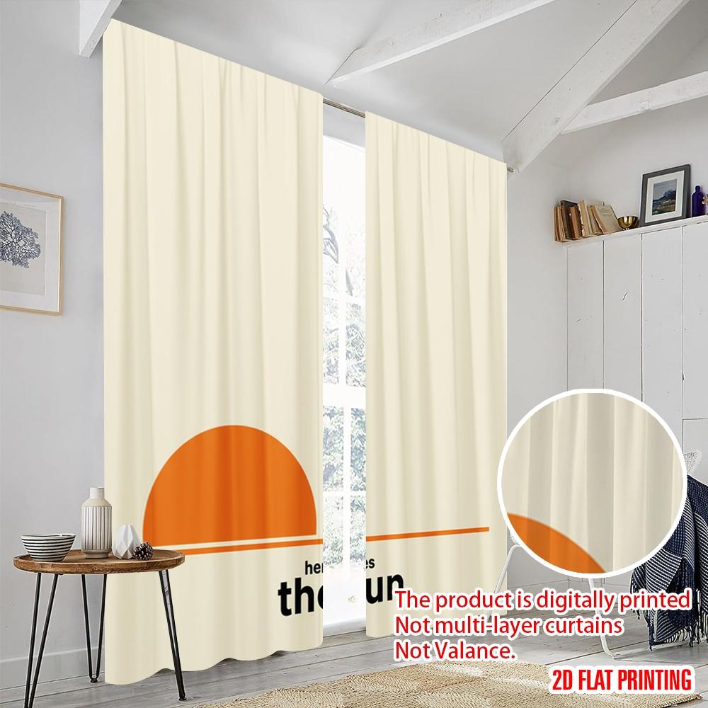 2pcs 2D Flat Printing Party Window Curtains Here Comes The Sun Polyester Without Electricity Festive Wall Decor Perfect for