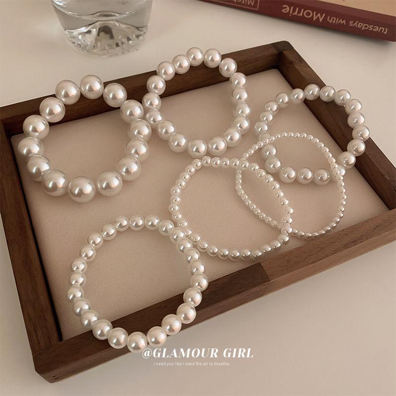Lucky Star Jewelry Women's White Elegant Faux Zircons Beaded Bracelets For Adjustable Elastic Rope Bracelet French Luxury Hands Zircon Accessories