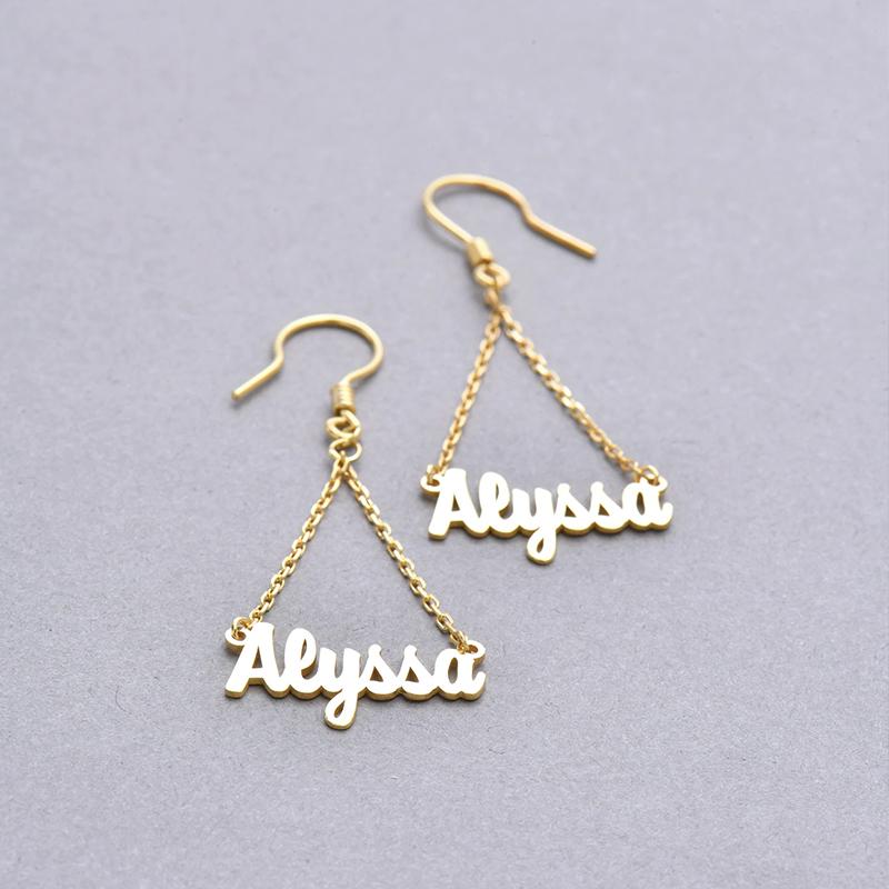 New North Personalised Custom Drop Earrings Stainless Steel Jewelry Gift Customized Name Chain Dangle Pendant Earrings for Women Please provide the name you need золотой
