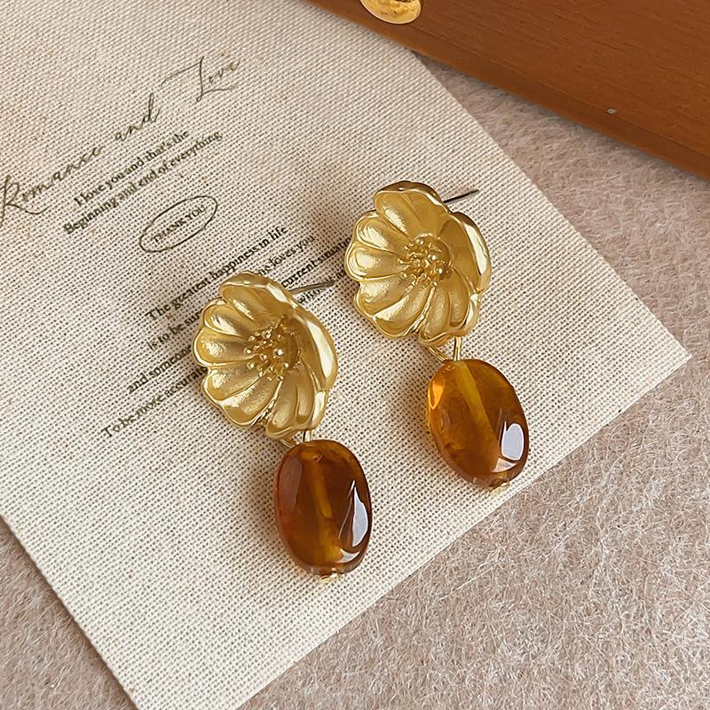 Tiger Eye Stone Earrings Alloy High End Ear Accessories Maillard Earrings Light Luxury Light Luxury Earrings For Gifts Daily
