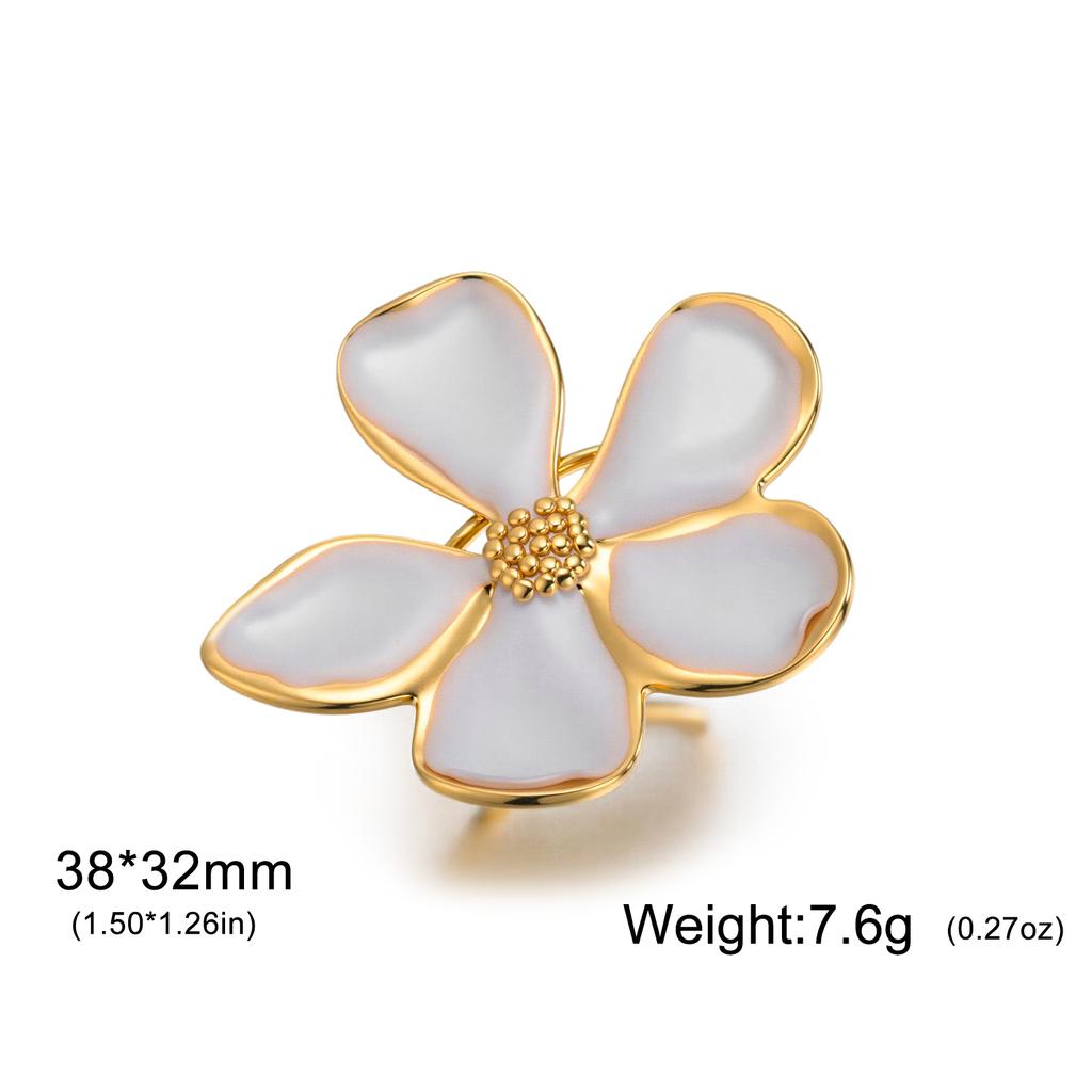 Adjustable Enamel Flower Ring's for Women Girls Stainless Steel Open Rings Waterproof Jewelry Party Valentine's Day Gifts