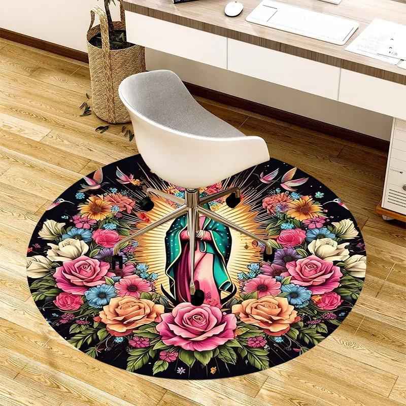 1pc Office Carpet Chair Mats Floral Virgin Guadalupe Artwork Perfect for Decorating Office Chairs, Living Rooms, Or Bedrooms.YDT120