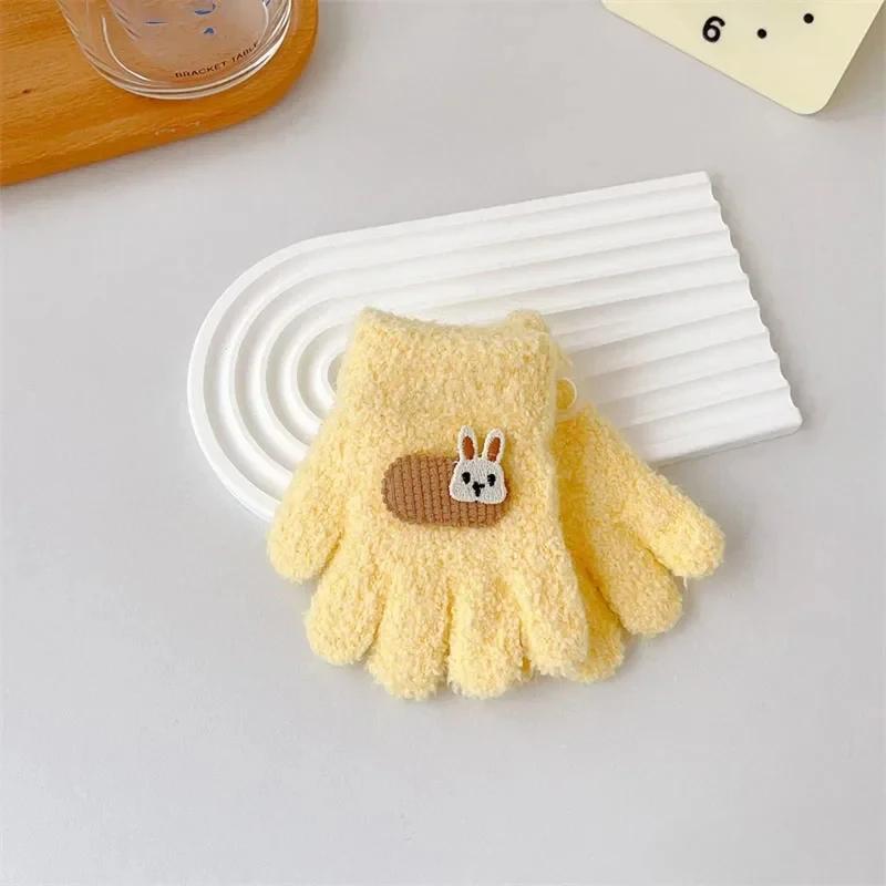 Winter Knitted Gloves Cartoon Warm Mittens Toddlers Outdoor Cartoon Pattern Cute Gloves for Child Kids Baby Girls Boys 1-3Y