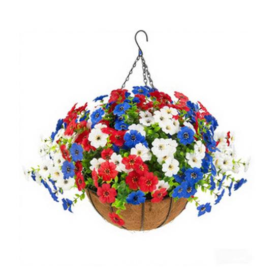 Artificial Outdoor Flower with Red White Hanging Baskets Blue 1pc