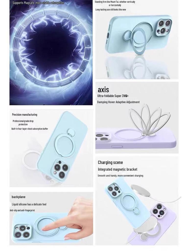 iPhone 17 Pro Max Liquid Silicone Magnetic Rotating Stand Protective Phone Case