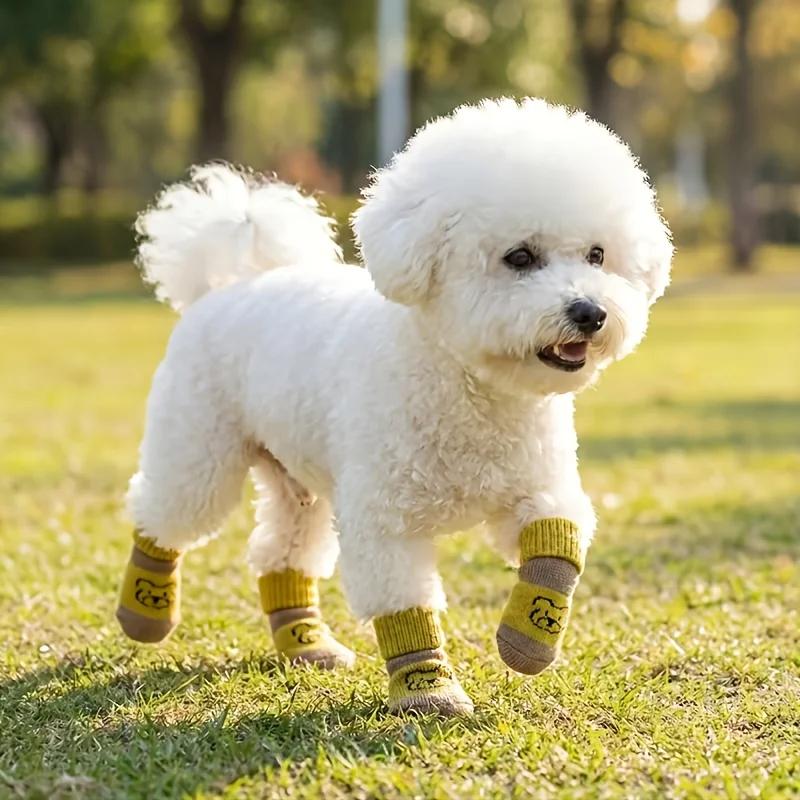 4Pcs Anti-Slip Dog Socks Indoor Paw Protector Breathable Cotton Knitted Pet Socks for Small Medium Dogs