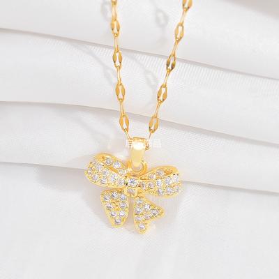 Titanium Steel Full Diamond Butterfly Necklace Women'S Light Luxury High Sense Versatile Temperament Zircon Pendant