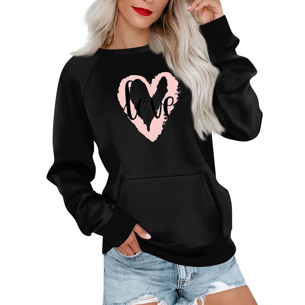 Women's Casual Valentine's Day Printed Pullover Plug Sleeve Sweatshirt With Pocket Top