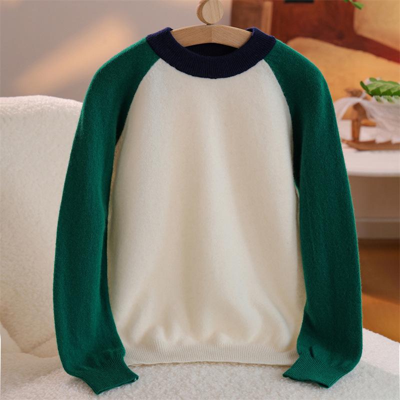 Kids' Patchwork Color Block Wool Sweater - Autumn/Winter Round Neck Pullover for Boys & Girls