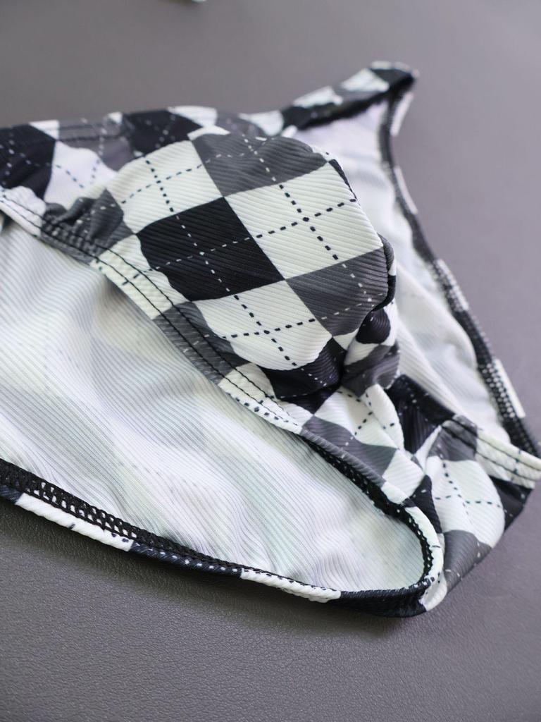 Plaid Ice Silk Ribbed Men's Breathable Underwear Triangle Briefs