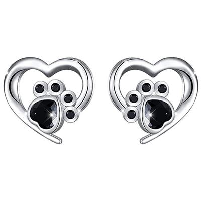 Huitan Cute Animal Cat Dog Footprints Shape Stud Earrings for Women Zinc Alloy Color Heart Love Earrings Fashion Versatile Zircon