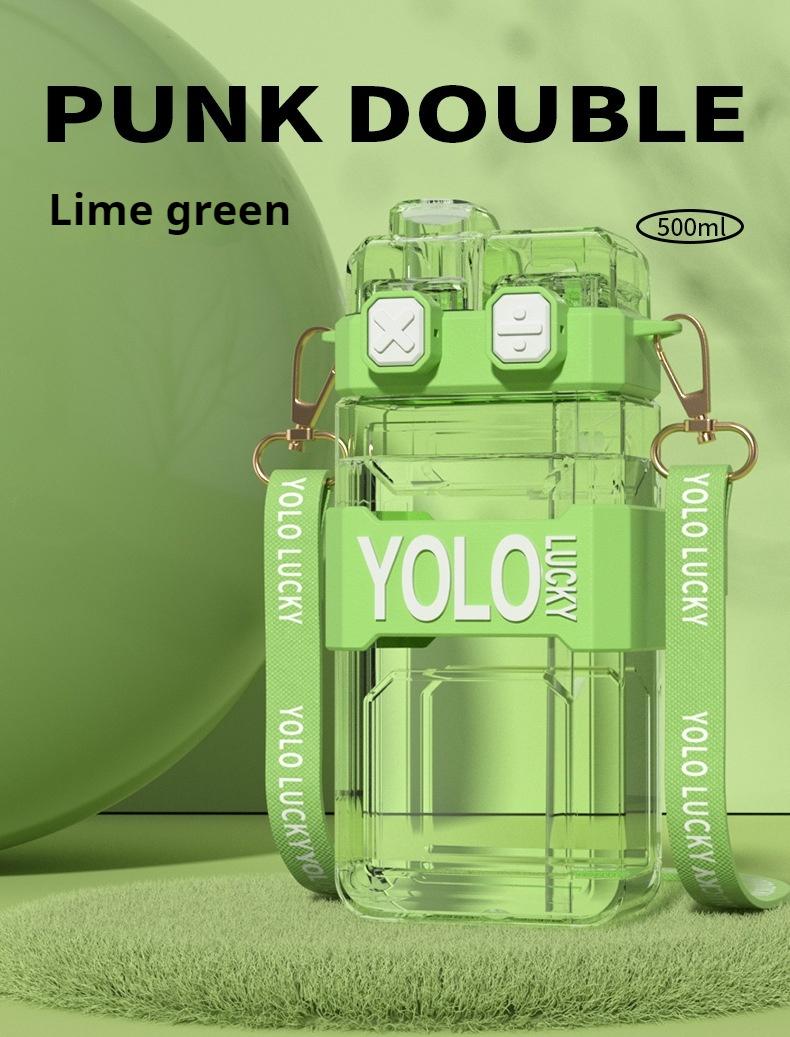 Water Bottle Childrens Water Cup Boys Portable Double Drink with Lid Straw Cup Student Water Bottle Plastic Cup Girls Gift Cup 0.5L