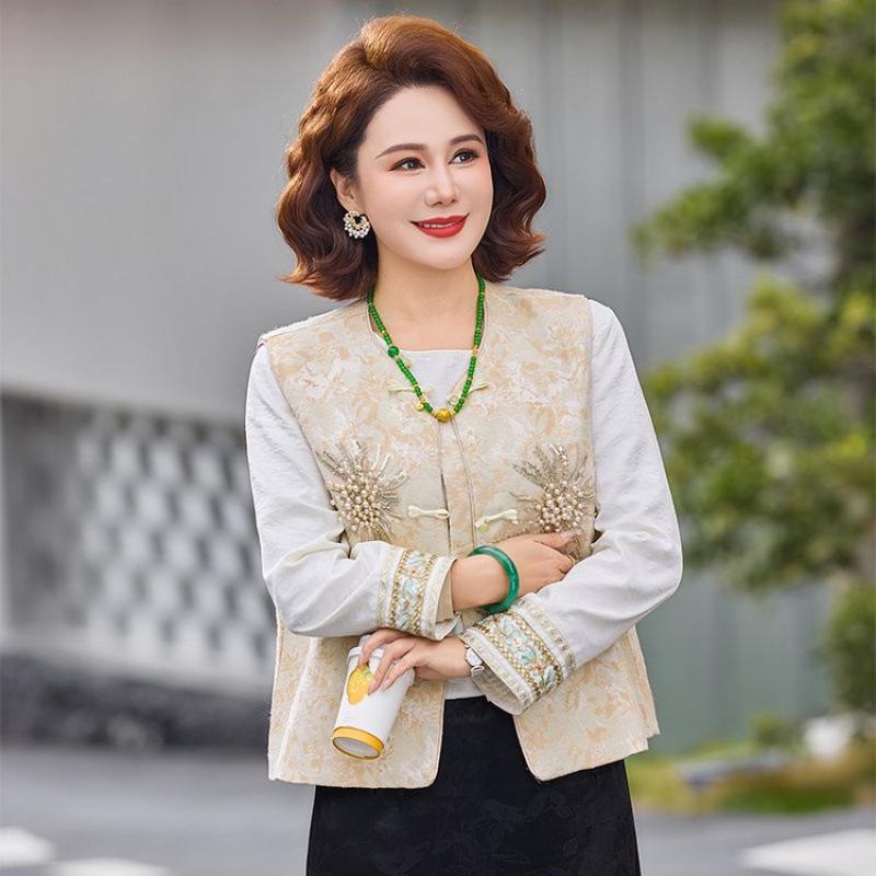 2026 Stylish Spring Cardigan Vest for Moms: New Chinese & National Style, Perfect for Middle-aged & Elderly in Spring/Autumn