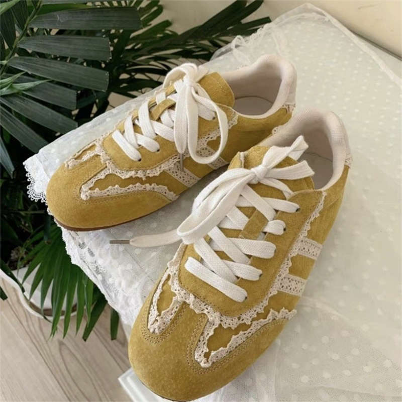 Lace Retro German Training Shoes  New Soft-soled Casual Sports Board Shoes Ballet Thin-soled Shoes Women