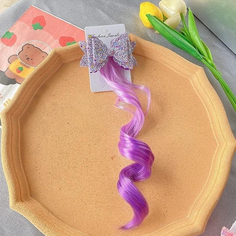 1/2pcs Cute Curly Hair Bowtie Wig Girls Hairpins Ombre Color Headwear Hair Clips For Princess Dress Up Birthday Gift Party Favor