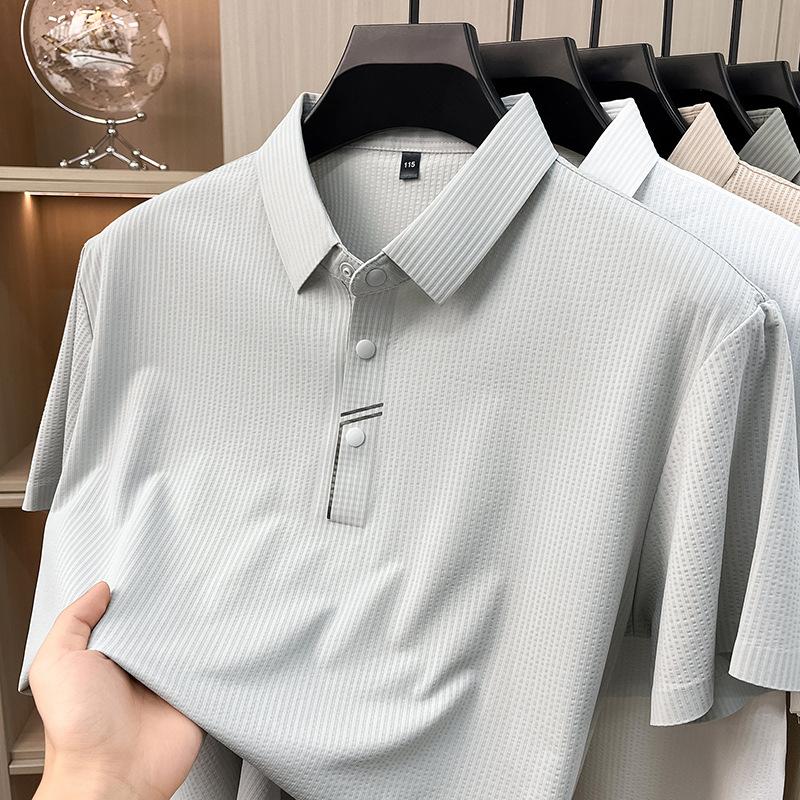 Ice Short Sleeve Polo Shirt Men s Lapel Collar Business Casual Comfortable Top M