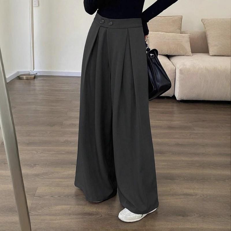 Womens High-Waisted Wide-Leg Trousers Slimming Straight Cut Formal Pants Lightweight Office Chic